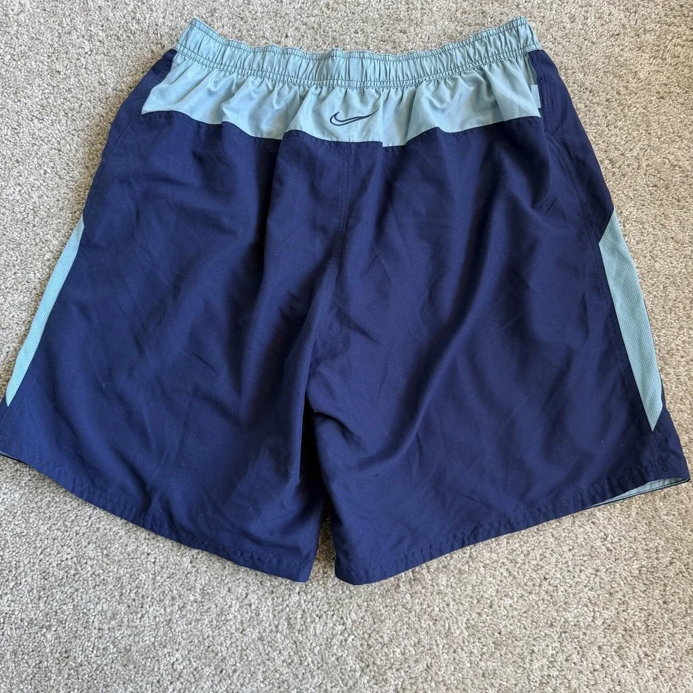 Nike Swim Shorts Mens 2XL Blue Mesh Lined Drawstring Swoosh Trunks Beach